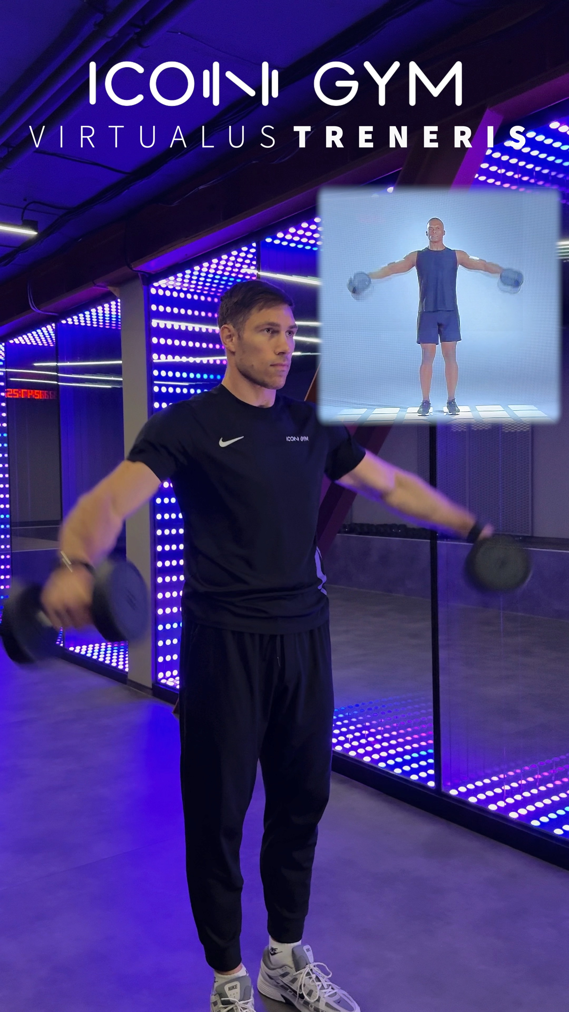 Sportuojantis žmogus treniruojasi ICON GYM klube su Technogym Visio